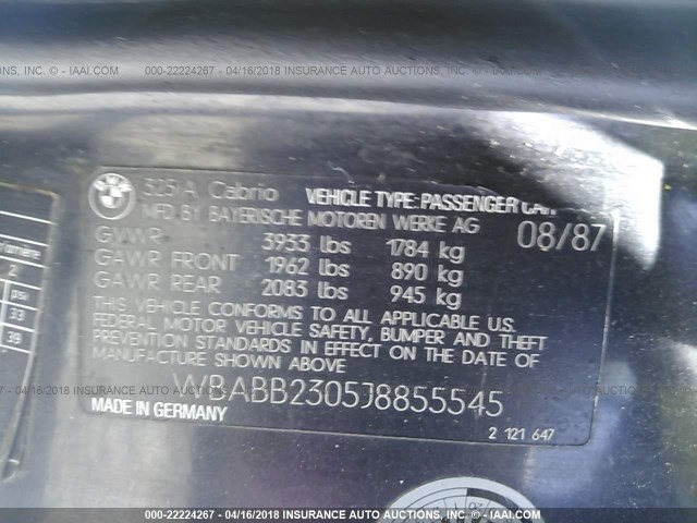 WBABB2305J8855545 - 1988 BMW 325 I AUTOMATIC BLACK photo 9