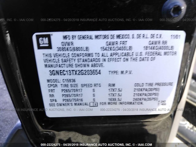 3GNEC13TX2G203654 - 2002 CHEVROLET AVALANCHE C1500 BLACK photo 9