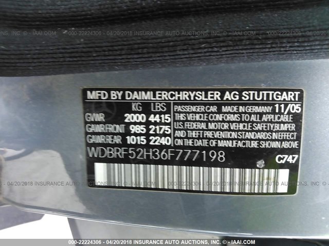 WDBRF52H36F777198 - 2006 MERCEDES-BENZ C GENERATION 2006 230 Light Blue photo 9