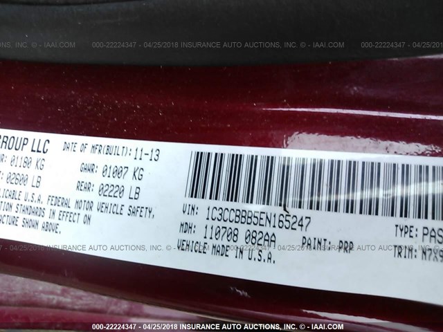 1C3CCBBB5EN165247 - 2014 CHRYSLER 200 TOURING MAROON photo 9