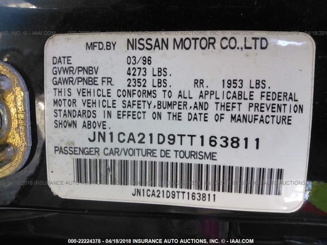 JN1CA21D9TT163811 - 1996 NISSAN MAXIMA GLE/GXE/SE GREEN photo 9