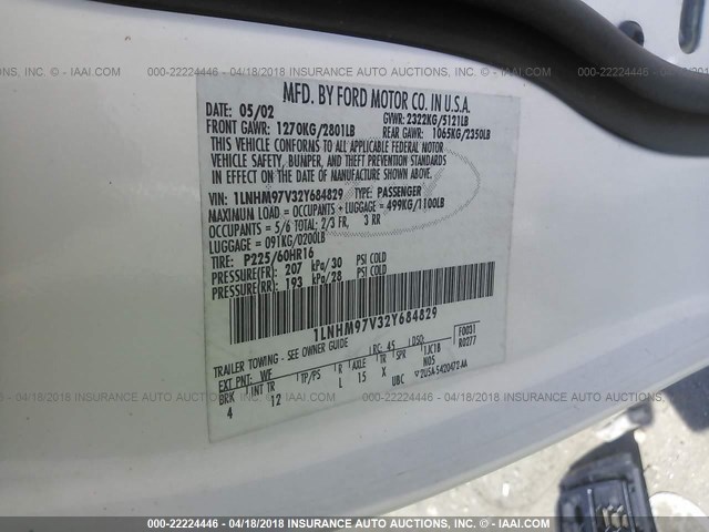 1LNHM97V32Y684829 - 2002 LINCOLN CONTINENTAL  Ağ foto 9