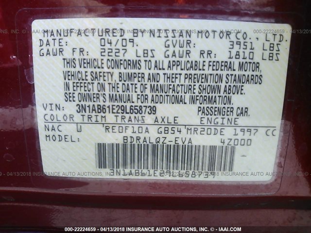 3N1AB61E29L658739 - 2009 NISSAN SENTRA 2.0/2.0S/2.0SL RED photo 9