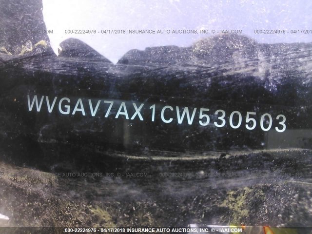WVGAV7AX1CW530503 - 2012 VOLKSWAGEN TIGUAN S/SE/SEL BLACK photo 9