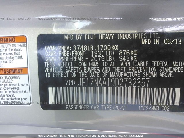 JF1ZNAA19D2732357 - 2013 TOYOTA SCION FR-S SILVER photo 9