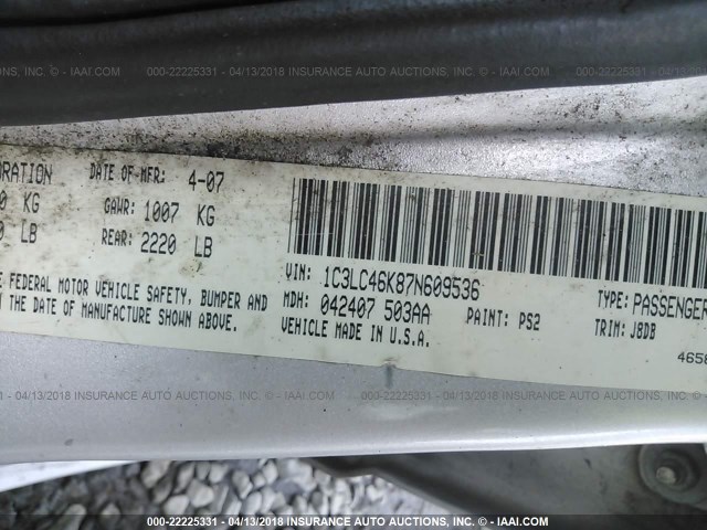 1C3LC46K87N609536 - 2007 CHRYSLER SEBRING SILVER photo 9