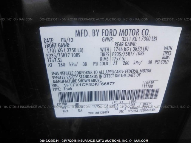 1FTFX1CF4DKF66877 - 2013 FORD F150 SUPER CAB BLACK photo 9