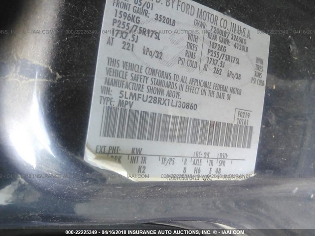 5LMFU28RX1LJ30860 - 2001 LINCOLN NAVIGATOR BLUE photo 9