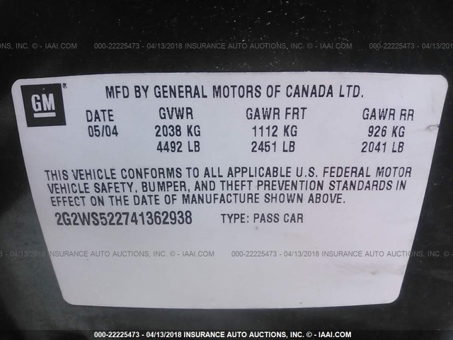 2G2WS522741362938 - 2004 PONTIAC GRAND PRIX GT2 მწვანე ფოტო 9