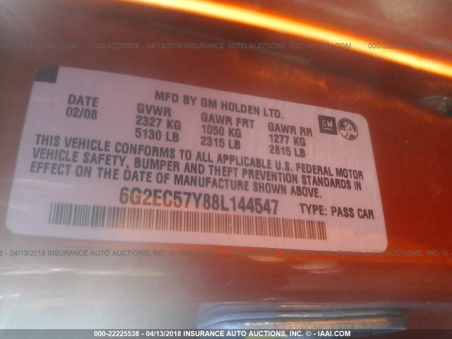 6G2EC57Y88L144547 - 2008 PONTIAC G8 GT ORANGE photo 9