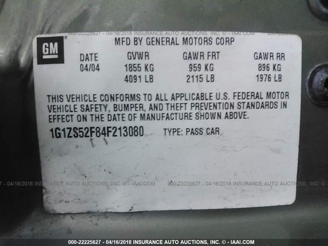 1G1ZS52F84F213080 - 2004 CHEVROLET MALIBU GREEN photo 9