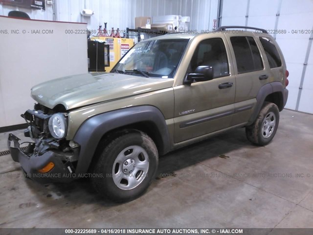 1J4GL48K44W139631 - 2004 JEEP LIBERTY SPORT GREEN photo 2