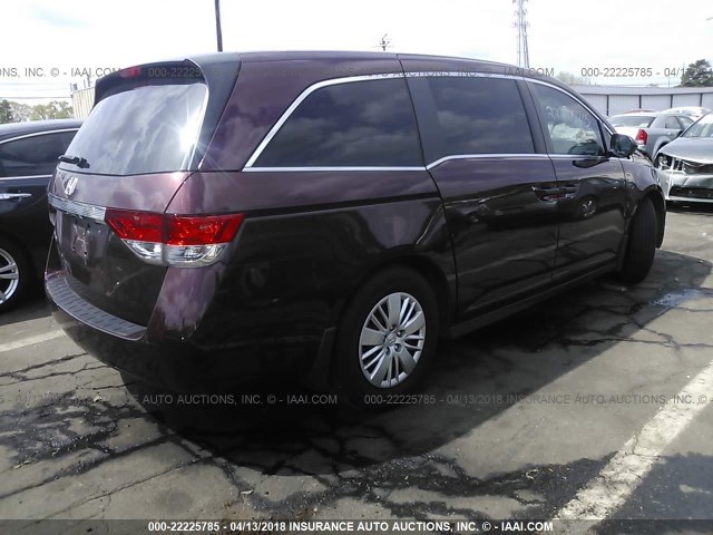 5FNRL5H23FB063136 - 2015 HONDA ODYSSEY LX MAROON photo 4