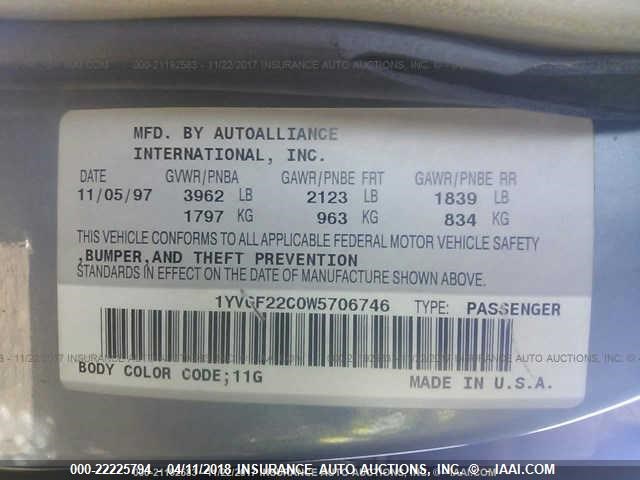 1YVGF22C0W5706746 - 1998 MAZDA 626 DX/LX BLUE photo 9