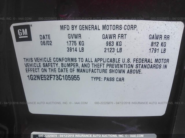 1G2NE52F73C105955 - 2003 PONTIAC GRAND AM SE MAROON photo 9