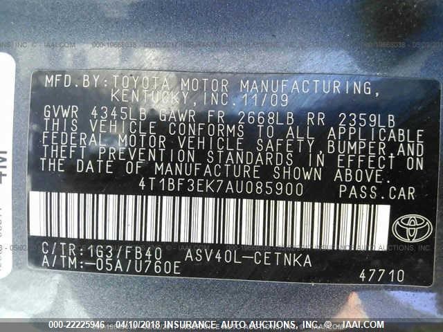 4T1BF3EK7AU085900 - 2010 TOYOTA CAMRY SE/LE/XLE 紫色 照片 9