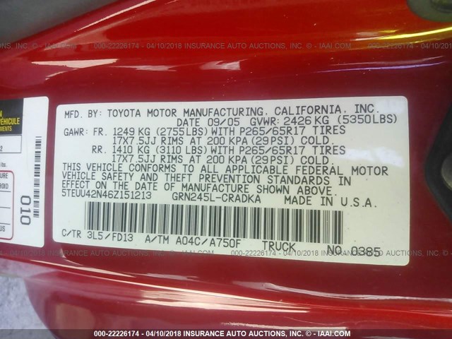 5TEUU42N46Z151213 - 2006 TOYOTA TACOMA ACCESS CAB Rot Foto 9