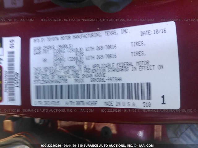 5TFCZ5AN3HX062795 - 2017 TOYOTA TACOMA DBL CAB/SR/TRDSPT/OR/PRO წითელი ფოტო 9