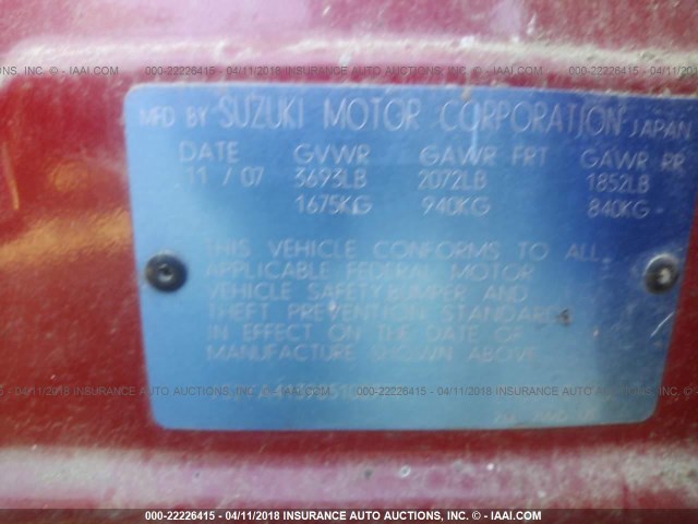 JS2YA413985100974 - 2008 SUZUKI SX4 CONVENIENCE RED photo 9