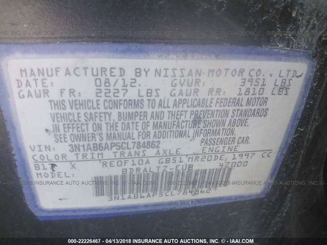 3N1AB6AP5CL784862 - 2012 NISSAN SENTRA 2.0/2.0S/SR/2.0SL BLACK photo 9