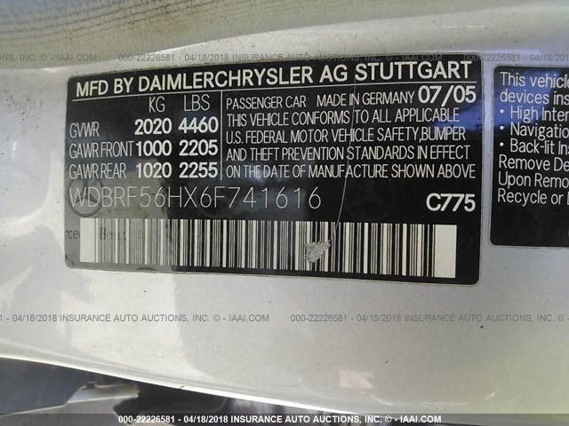 WDBRF56HX6F741616 - 2006 MERCEDES-BENZ C 350 SILVER photo 9