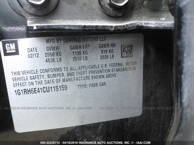 1G1RH6E41CU115159 - 2012 CHEVROLET VOLT BLACK photo 9