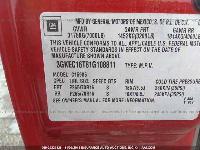 3GKEC16T81G108811 - 2001 GMC YUKON XL C1500 RED photo 9