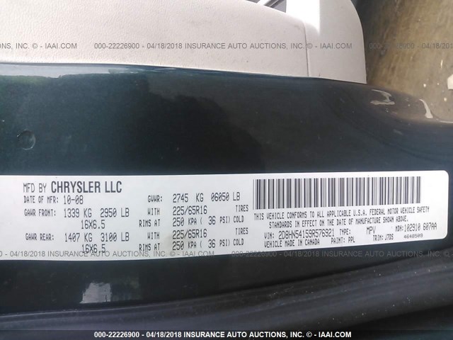 2D8HN54159R576921 - 2009 DODGE GRAND CARAVAN SXT BLUE photo 9