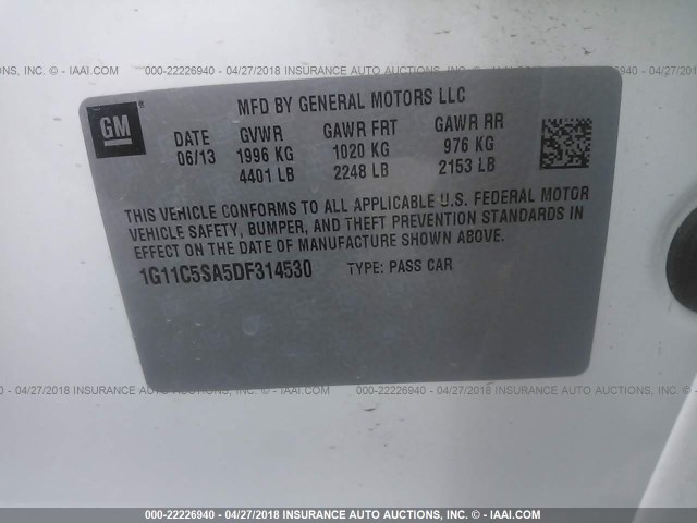 1G11C5SA5DF314530 - 2013 CHEVROLET MALIBU 1LT 白色 照片 9