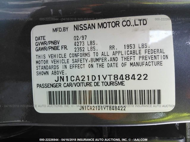 JN1CA21D1VT848422 - 1997 NISSAN MAXIMA GLE/GXE/SE GRAY photo 9