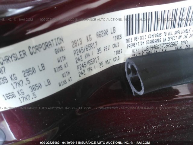 1J8HH48K57C622667 - 2007 JEEP COMMANDER Qırmızı foto 9