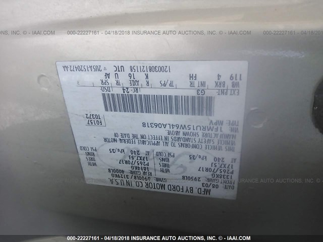 1FMRU15W64LA06318 - 2004 FORD EXPEDITION XLT GOLD photo 9