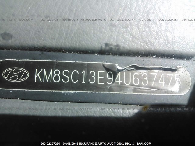 KM8SC13E94U637475 - 2004 HYUNDAI SANTA FE GLS/LX SILVER photo 9