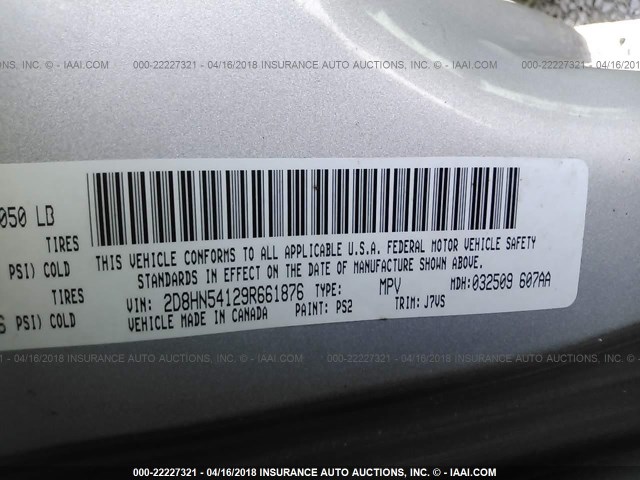 2D8HN54129R661876 - 2009 DODGE GRAND CARAVAN SXT SILVER photo 9