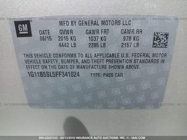 1G11B5SL5FF341024 - 2015 CHEVROLET MALIBU LS 金色 照片 9