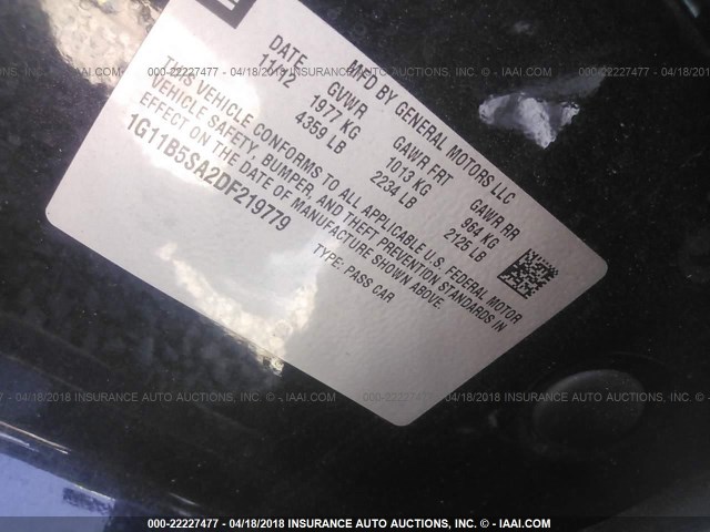 1G11B5SA2DF219779 - 2013 CHEVROLET MALIBU LS 黑色 照片 9