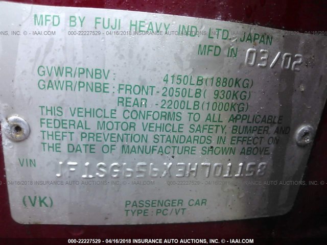 JF1SG656X3H701158 - 2003 SUBARU FORESTER 2.5XS წითელი ფოტო 9