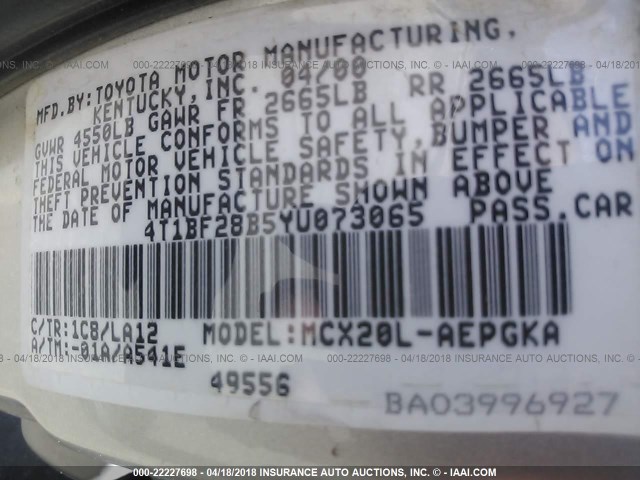 4T1BF28B5YU073065 - 2000 TOYOTA AVALON XL/XLS SILVER photo 9