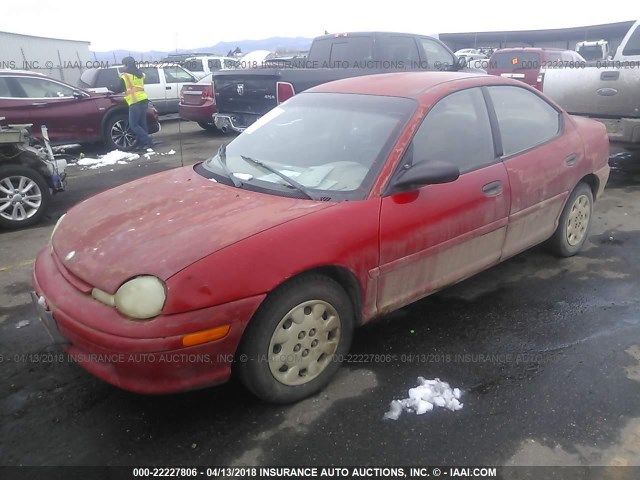 1P3ES47C4WD696600 - 1998 PLYMOUTH NEON HIGHLINE RED photo 2