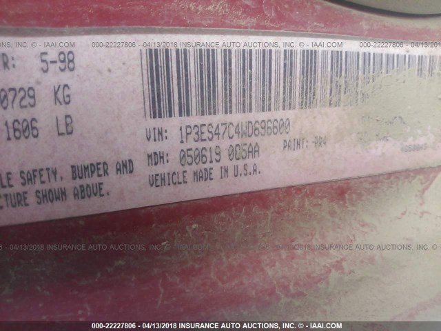 1P3ES47C4WD696600 - 1998 PLYMOUTH NEON HIGHLINE RED photo 9