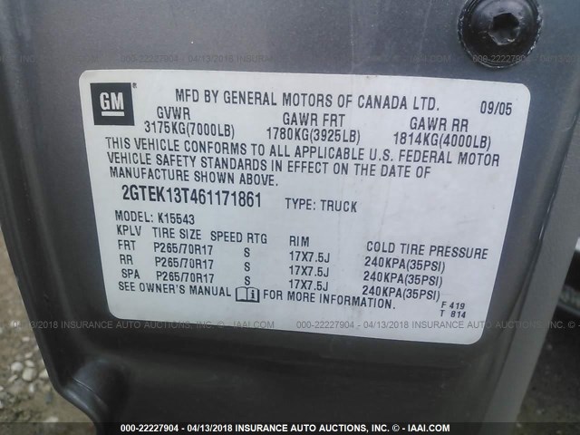 2GTEK13T461171861 - 2006 GMC NEW SIERRA K1500 GRAY photo 9