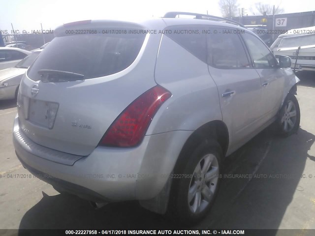 JN8AZ08W57W621717 - 2007 NISSAN MURANO SL/SE/S SILVER photo 4