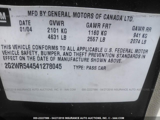 2G2WR544541278045 - 2004 PONTIAC GRAND PRIX GTP BLACK photo 9