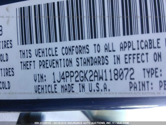 1J4PP2GK2AW118072 - 2010 JEEP LIBERTY SPORT 蓝色 照片 9