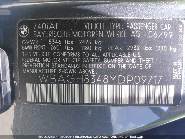 WBAGH8348YDP09717 - 2000 BMW 740 IL Մոխրագույն լուսանկար 9