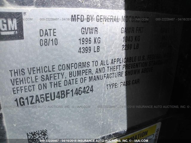 1G1ZA5EU4BF146424 - 2011 CHEVROLET MALIBU LS ნაცრისფერი ფოტო 9