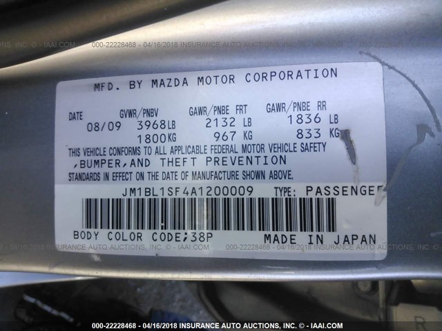 JM1BL1SF4A1200009 - 2010 MAZDA 3 I SILVER photo 9
