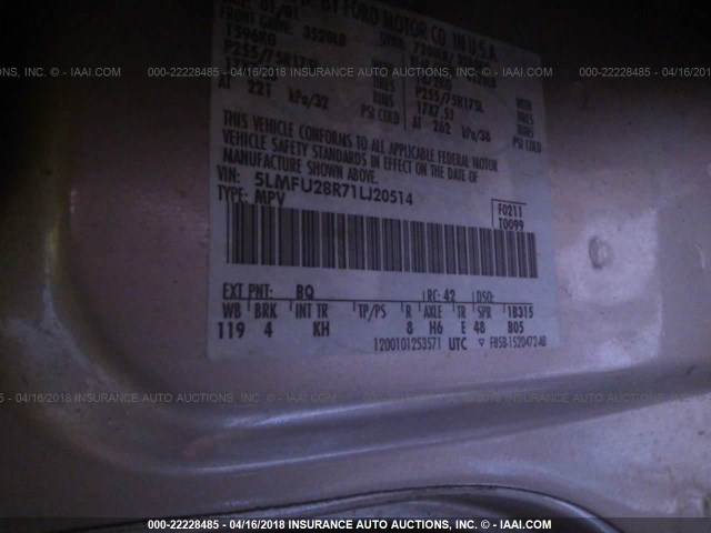 5LMFU28R71LJ20514 - 2001 LINCOLN NAVIGATOR 米色 照片 9