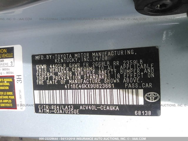4T1BE46KX9U823661 - 2009 TOYOTA CAMRY SE/LE/XLE Light Blue photo 9