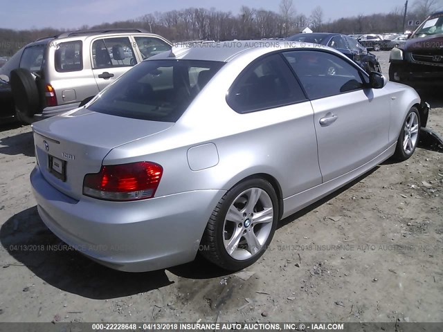 WBAUP9C54BVL89429 - 2011 BMW 128 I SILVER photo 4